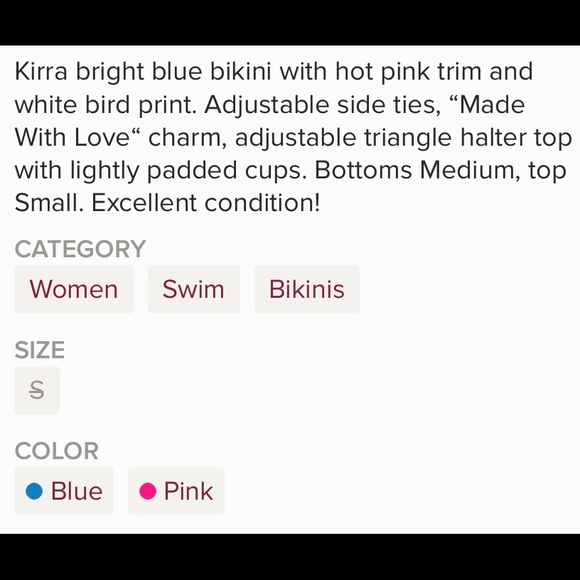 Kirra Bikini Pink & Blue Size Small Top Bottom S M - Picture 5 of 5